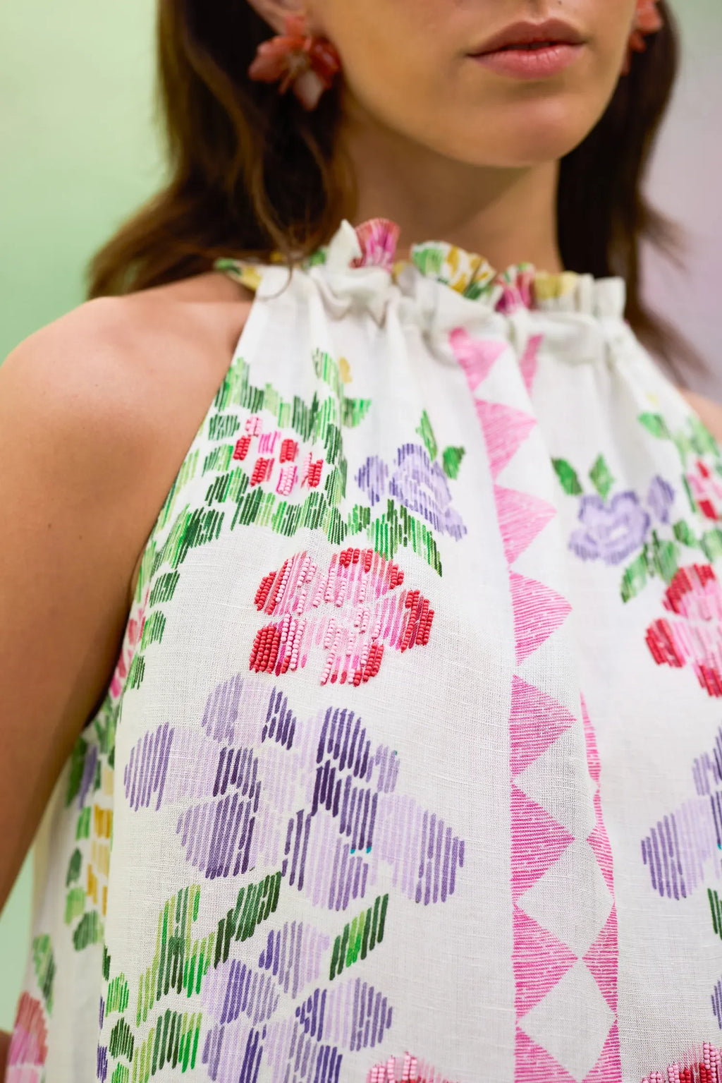 Ivory Floral Ikat Sleeveless Maxi Dress