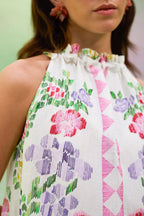 Ivory Floral Ikat Sleeveless Maxi Dress