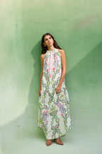 Ivory Floral Ikat Sleeveless Maxi Dress