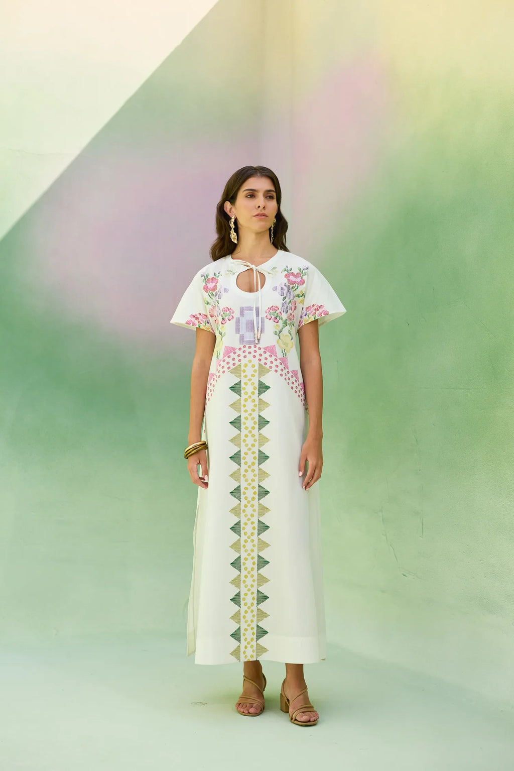 Ivory Floral Ikat Maxi Dress