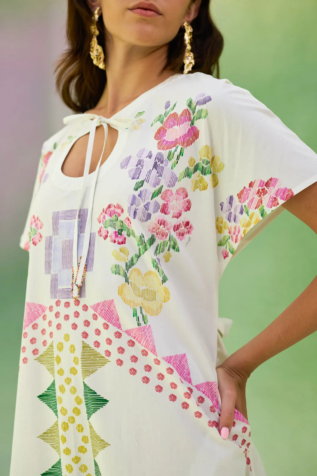 Ivory Floral Ikat Maxi Dress