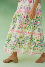 Ivory Floral Ikat Tiered Maxi Dress