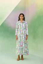 Ivory Floral Ikat Collared Shirt Dress
