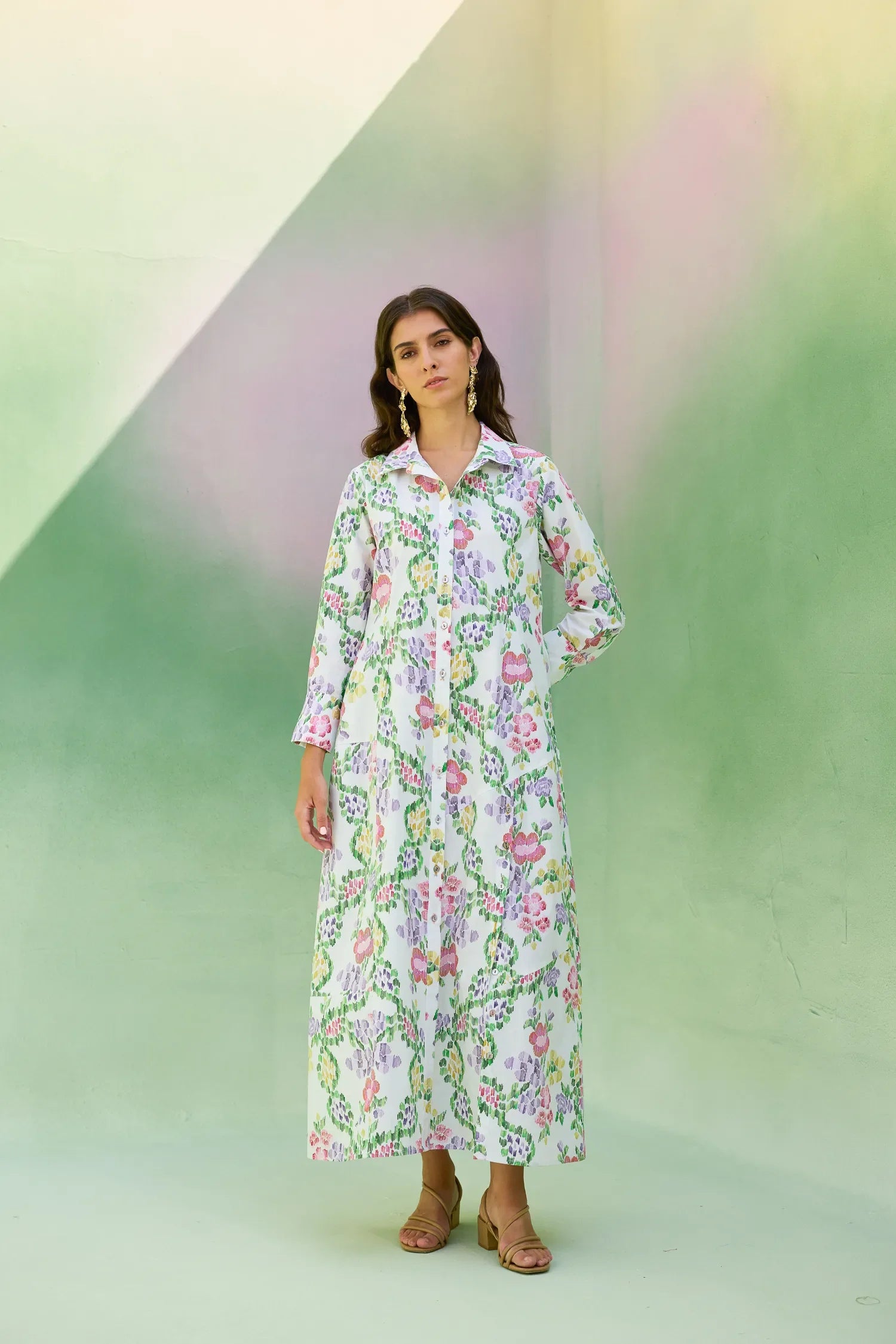 ikat shirt dress Ikat Tiered Shirt Midi Dress
