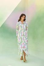 Ivory Floral Ikat Collared Shirt Dress