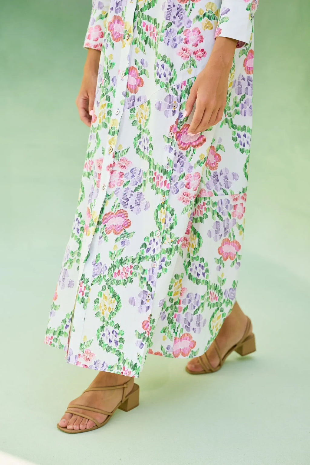Ivory Floral Ikat Collared Shirt Dress
