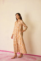 Sand Ikat Collared Shirt Dress