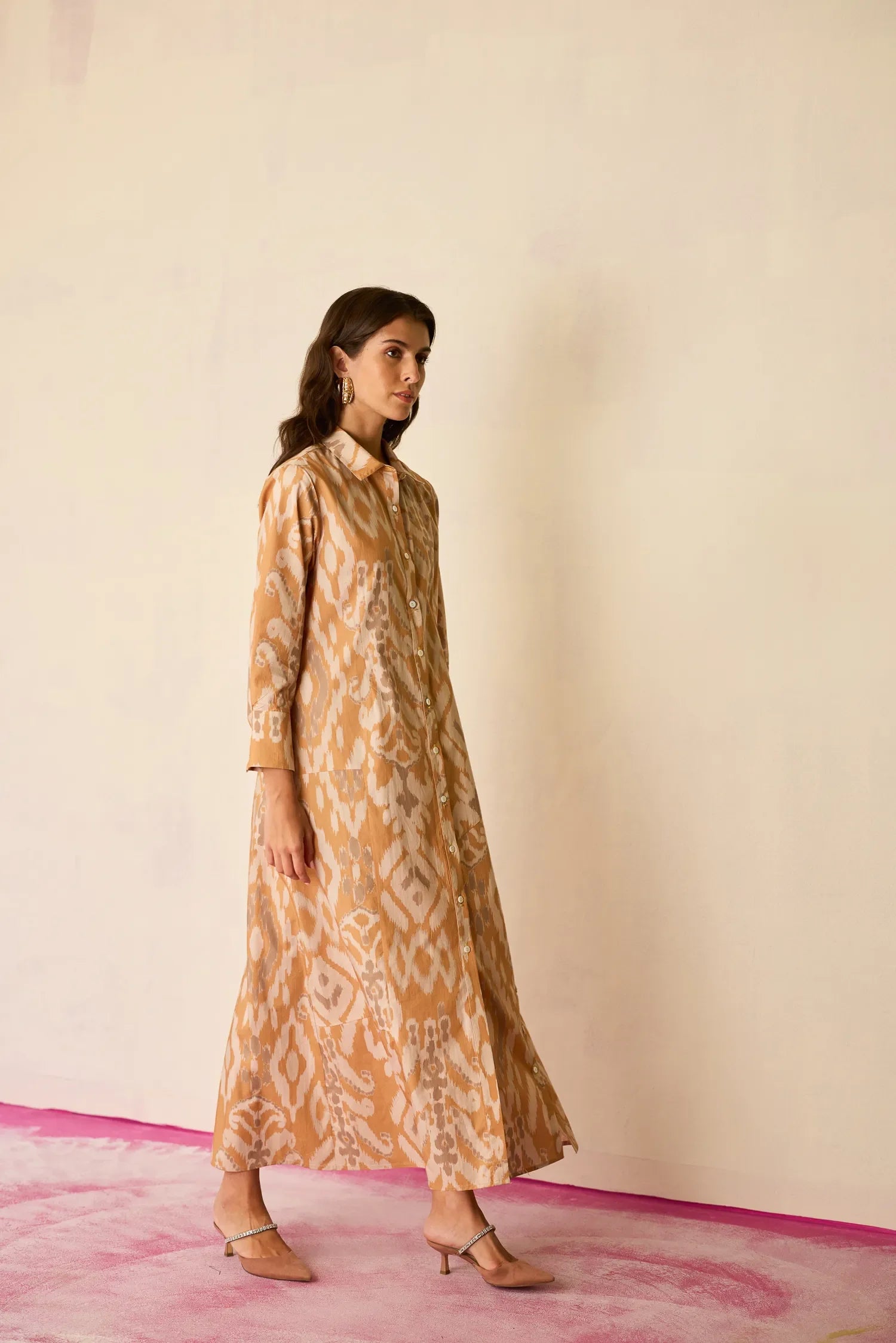 Sand Ikat Collared Shirt Dress