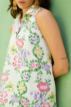 Ivory Floral Ikat Sleeveless Midi Dress