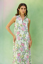 Ivory Floral Ikat Sleeveless Midi Dress
