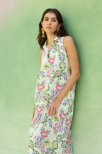 Ivory Floral Ikat Sleeveless Midi Dress
