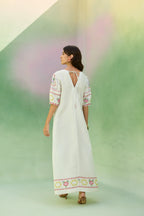 Ivory Floral Ikat V-Neck Maxi Dress