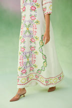 Ivory Floral Ikat V-Neck Maxi Dress