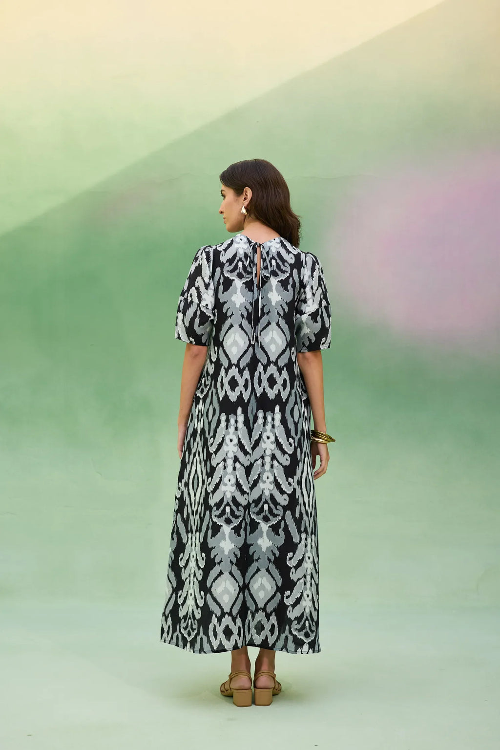 Black Ikat V-Neck Maxi Dress