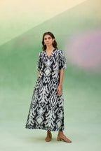 Black Ikat V-Neck Maxi Dress