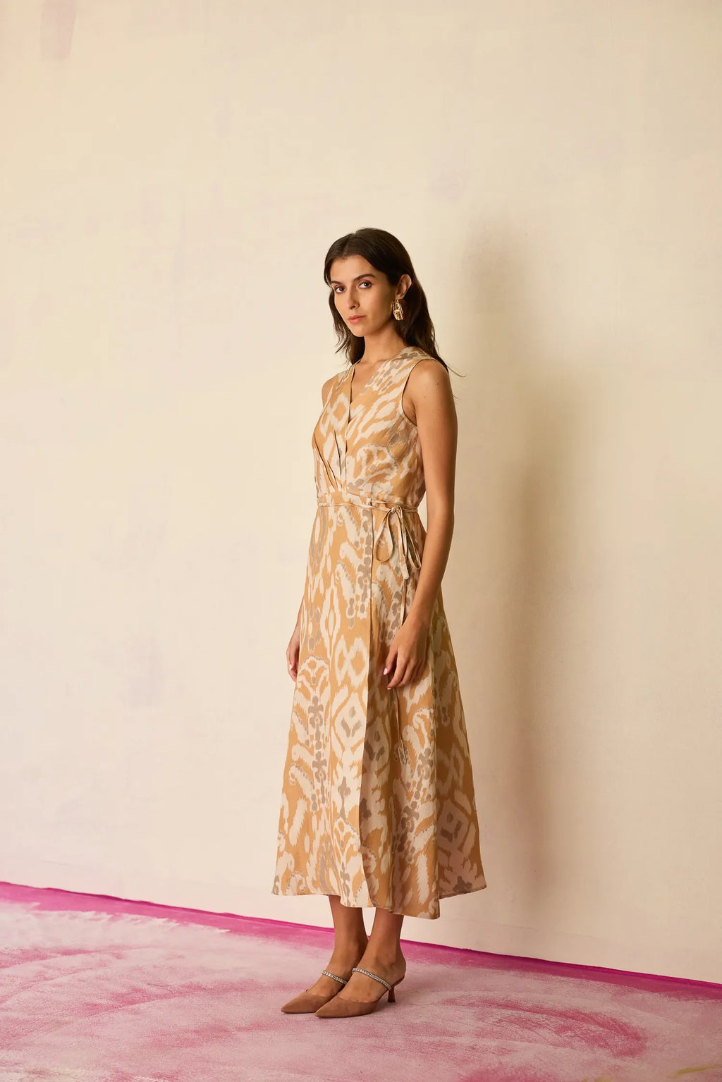 Sand Ikat Wrap Dress