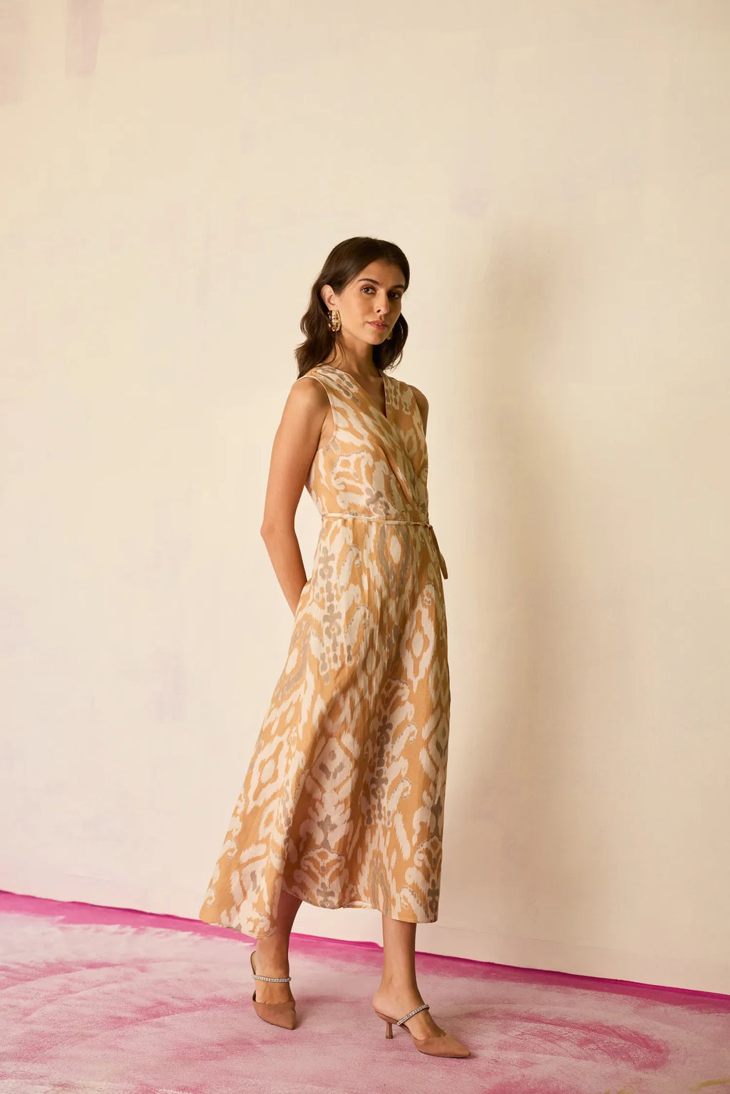 Sand Ikat Wrap Dress