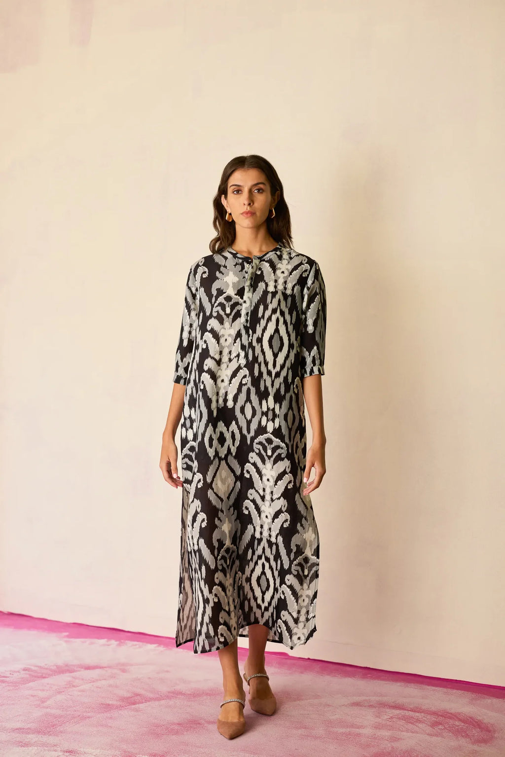 Greyscale Ikat Shirt Dress