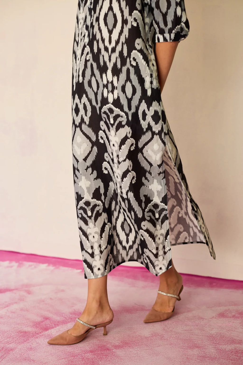 Greyscale Ikat Shirt Dress
