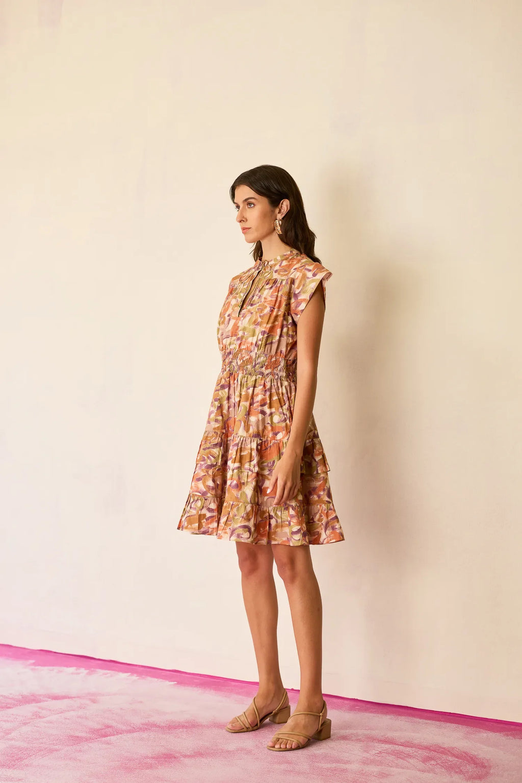 Brushstroke Gathered Mini Dress