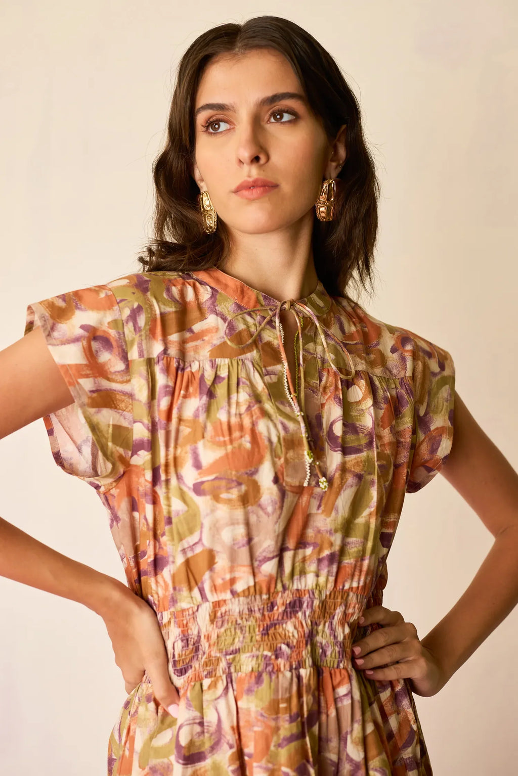 Brushstroke Gathered Mini Dress