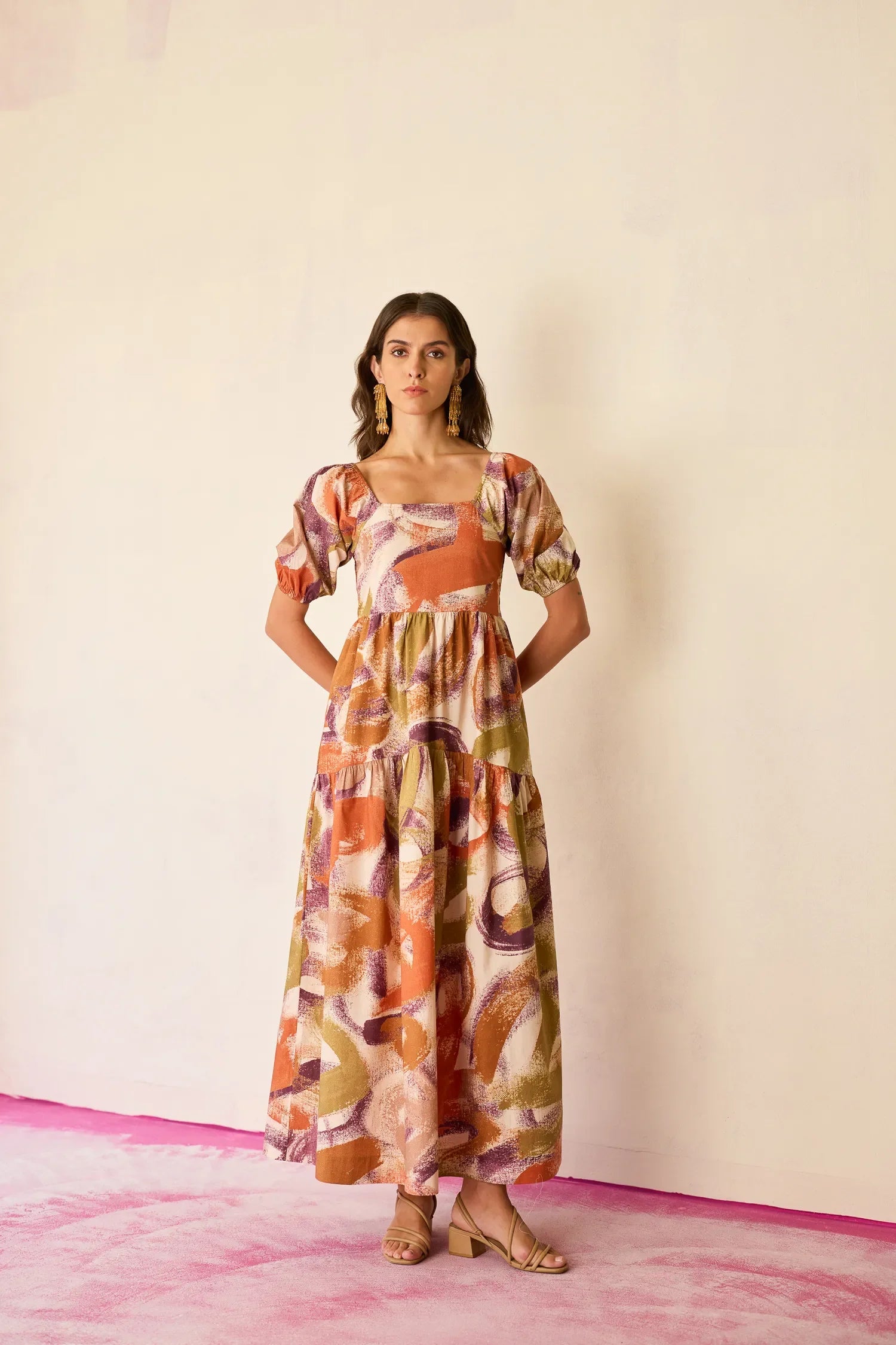 Brushstroke Smocked Maxi Dress