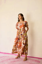 Brushstroke Smocked Maxi Dress