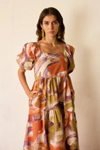 Brushstroke Smocked Maxi Dress
