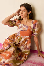 Brushstroke Smocked Maxi Dress