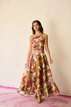 Brushstroke Halter Neck Maxi Dress