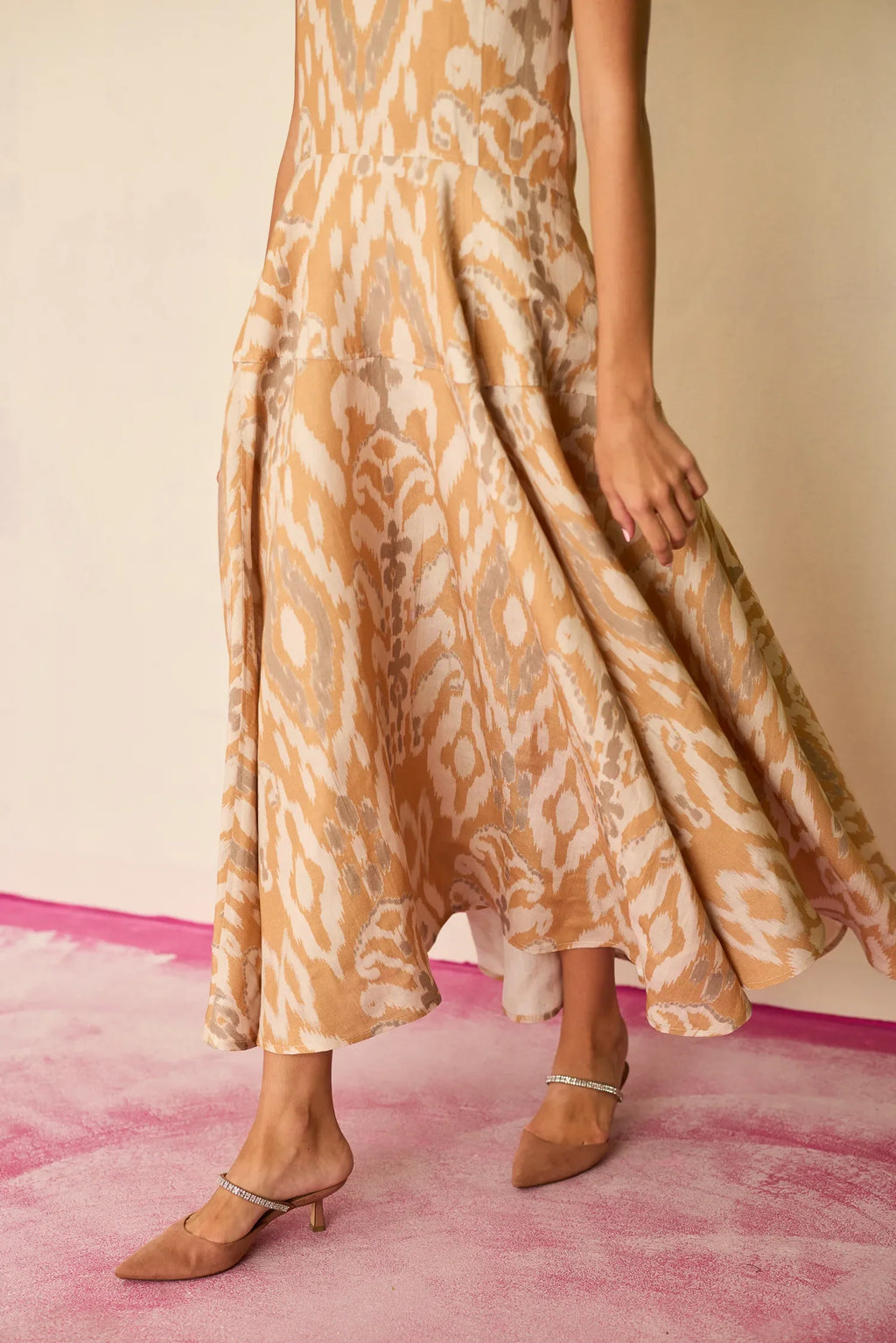 Sand Ikat Halter Neck Maxi Dress