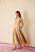 Sand Ikat Halter Neck Maxi Dress
