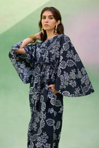Black Floral Ikat Kaftan Dress