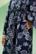 Black Floral Ikat Kaftan Dress