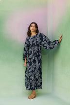 Black Floral Ikat Kaftan Dress