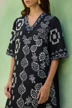 Black Floral Ikat Mini Shift Dress