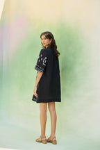 Black Floral Ikat Mini Shift Dress