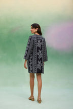 Black Floral Ikat Symmetrical Shift Dress