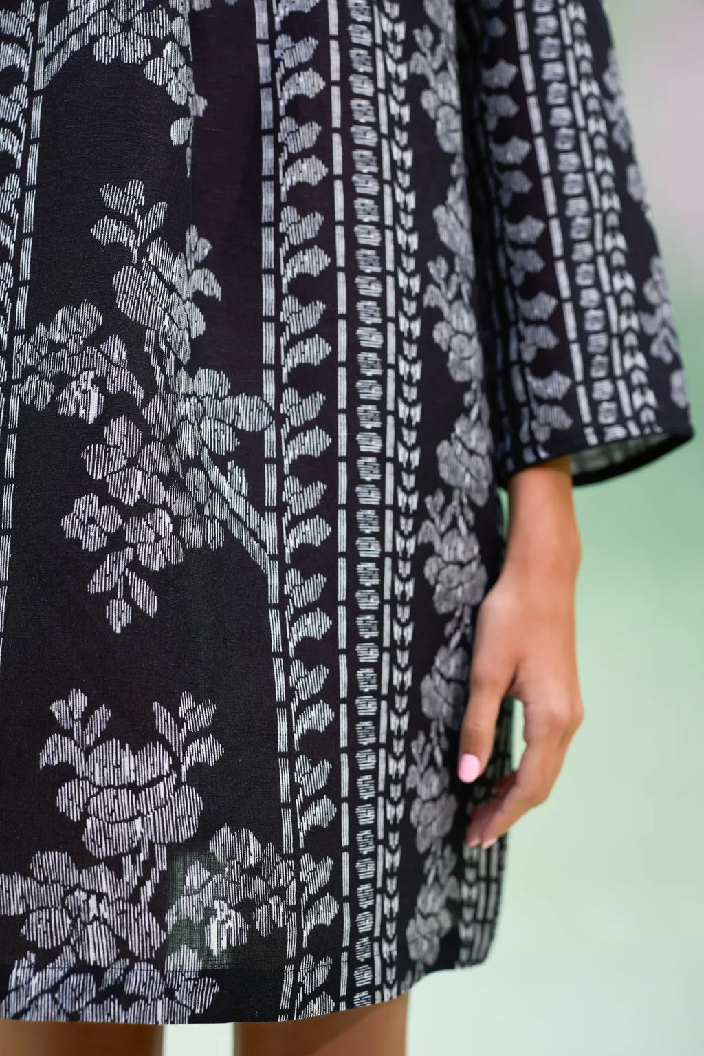 Black Floral Ikat Symmetrical Shift Dress