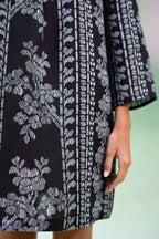 Black Floral Ikat Symmetrical Shift Dress