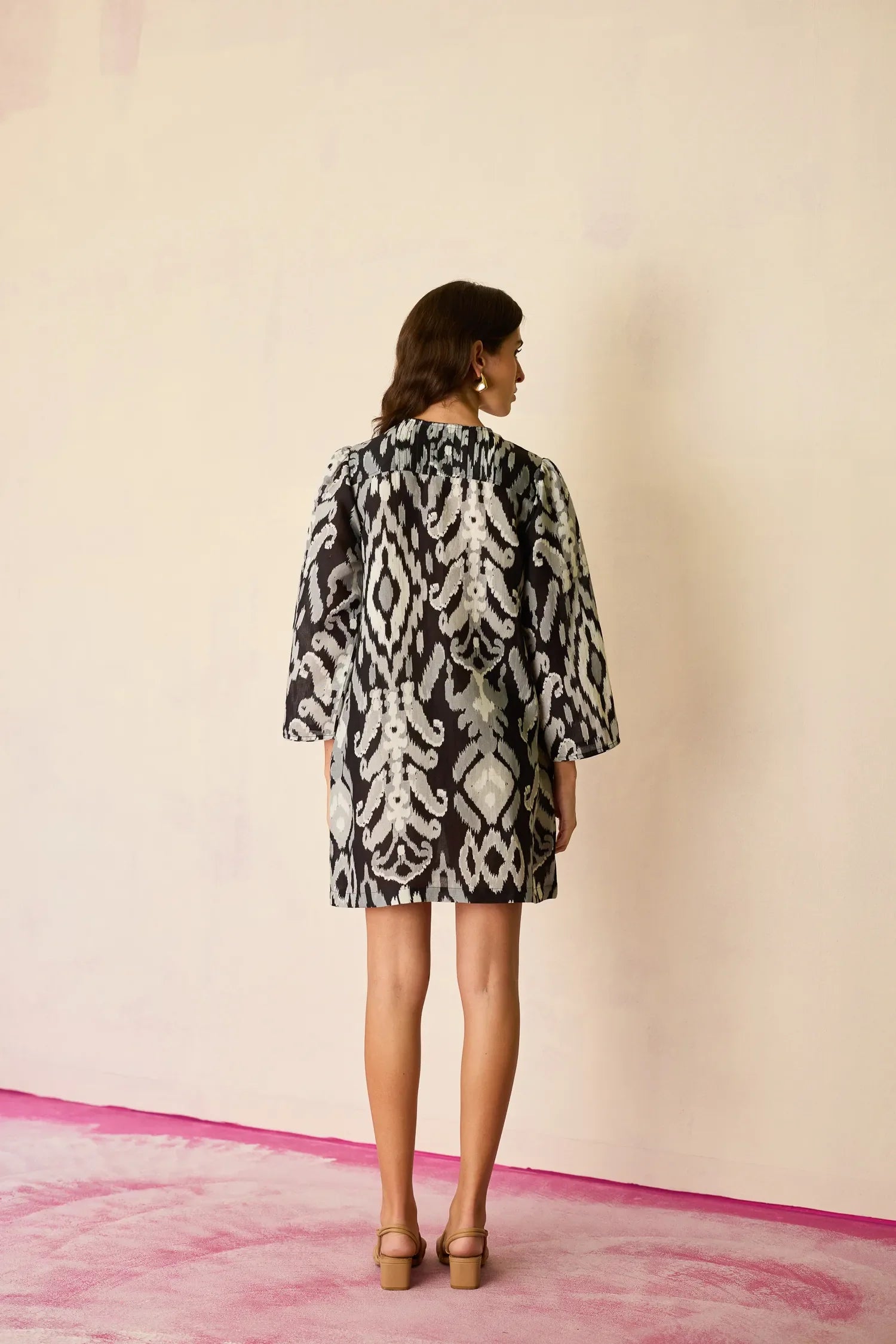 Greyscale Oversized Ikat Shift Dress