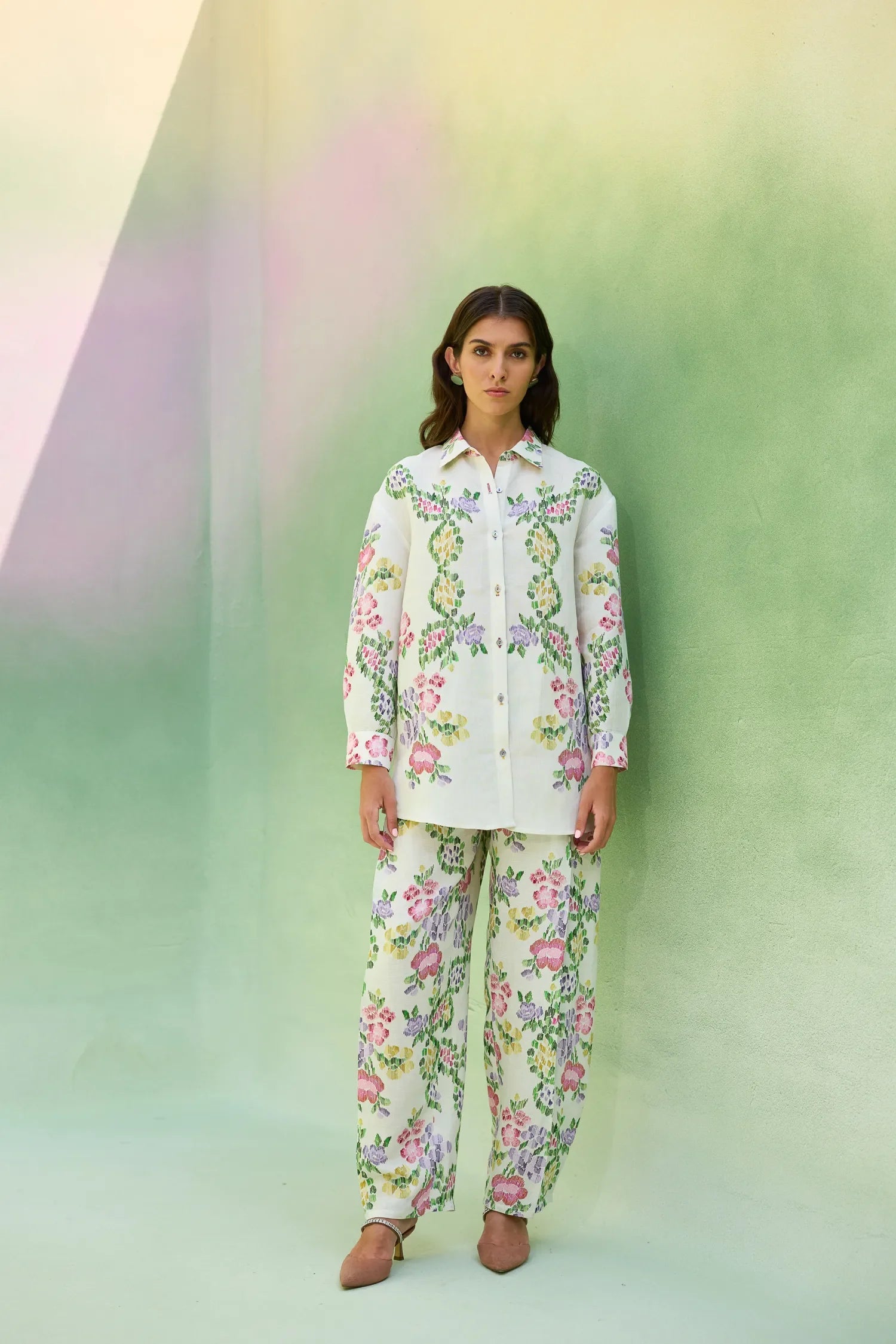 Ivory Floral Ikat Shirt