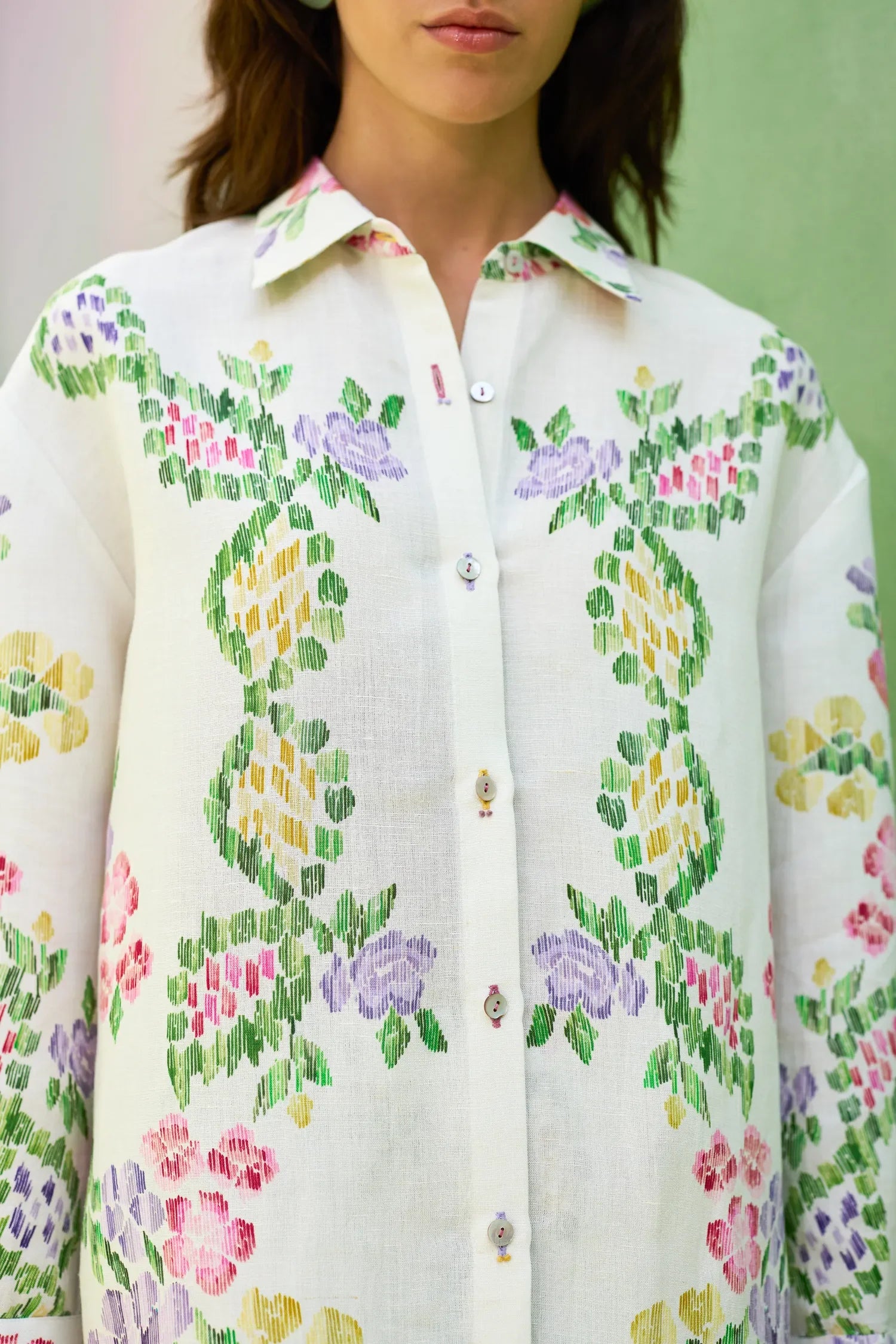 Ivory Floral Ikat Shirt