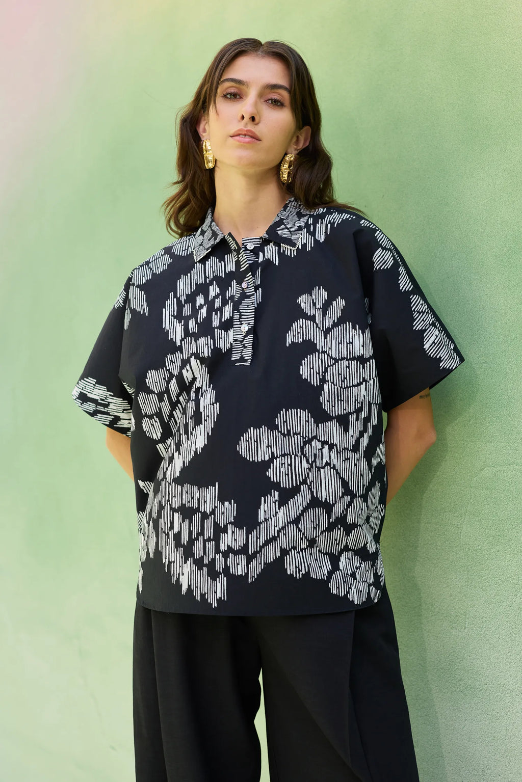 Oversized Floral Ikat Shirt