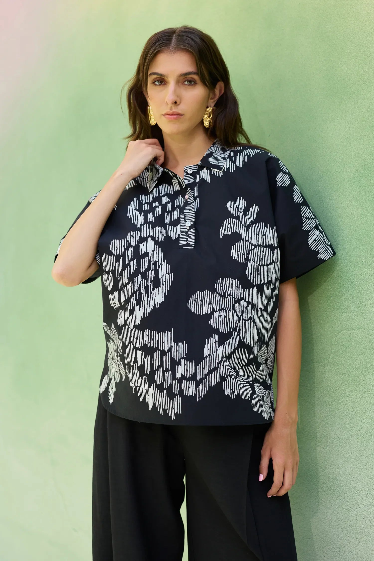 Oversized Floral Ikat Shirt