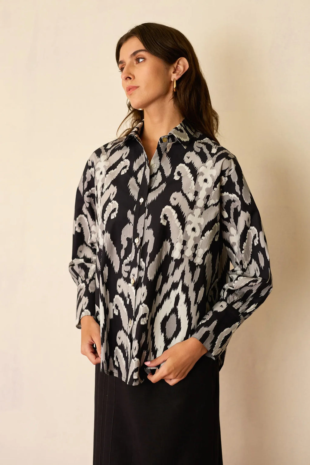Greyscale Oversized Ikat Shirt