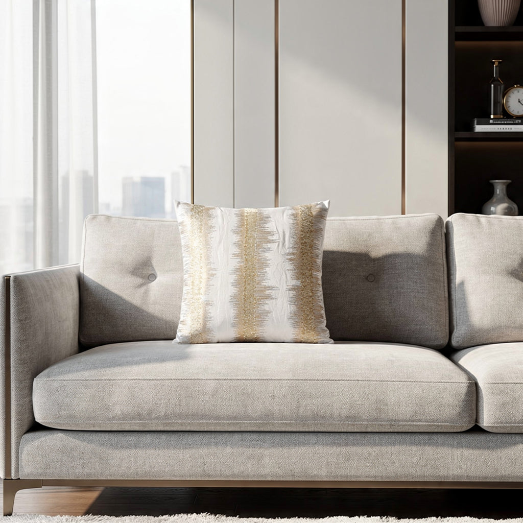 Kas Ivory Gold Stripe Pillow