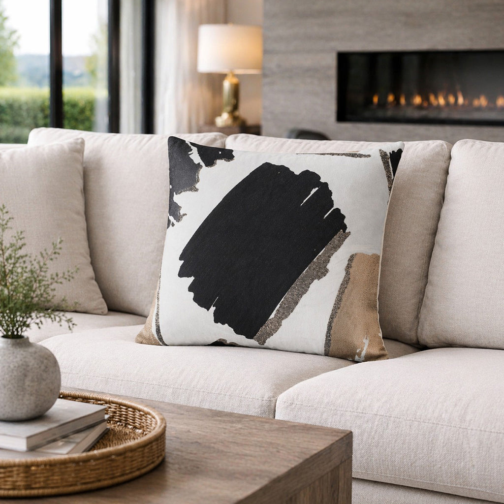 Kas Ivory Black Brustroke Pillow