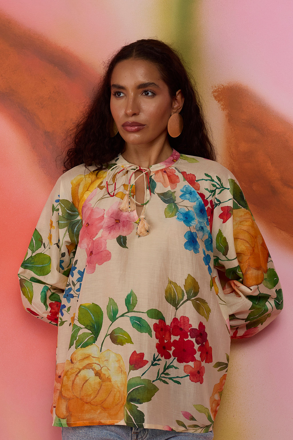 Beige Wildflower Tunic Top
