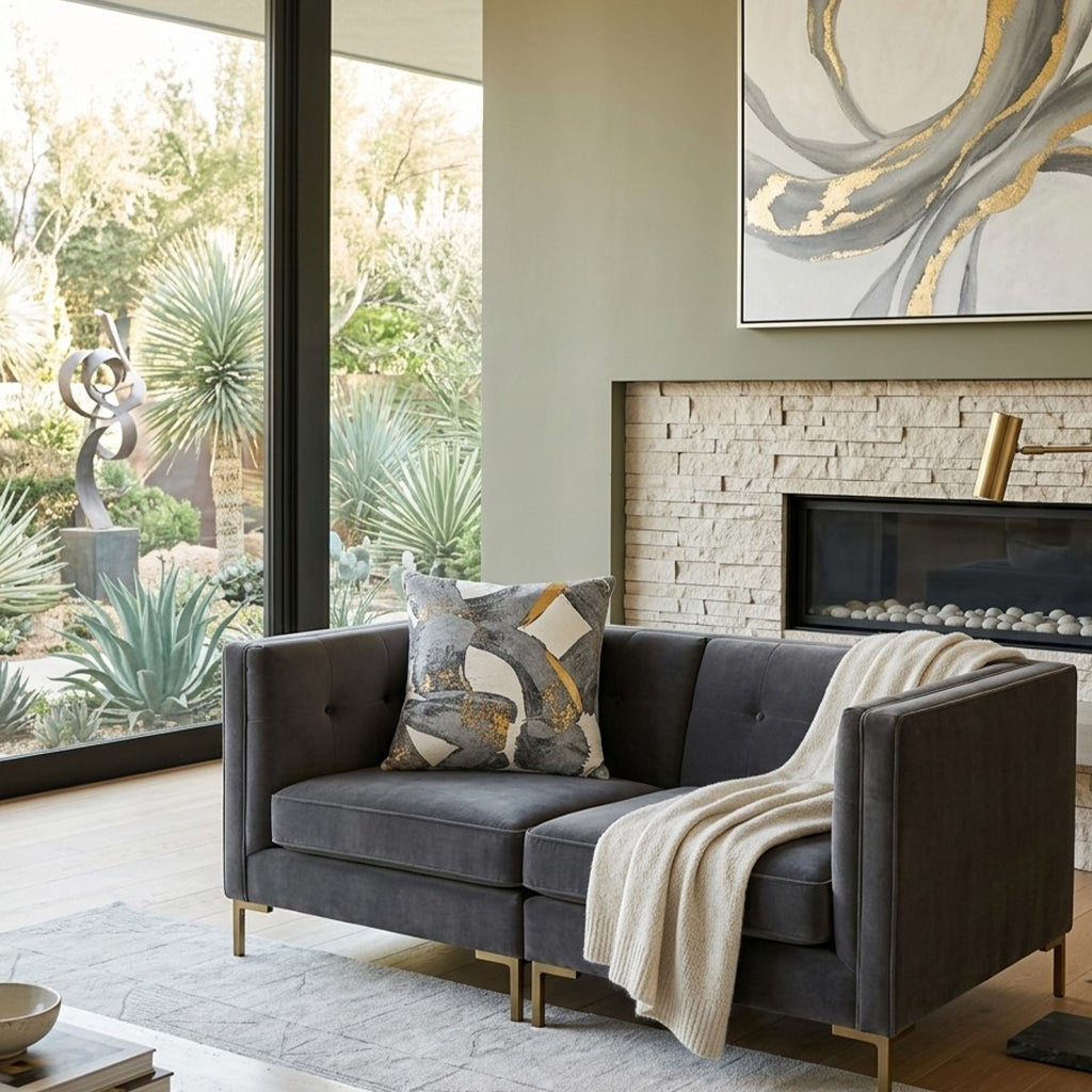 Lake Grey Gold Abstract Pillow